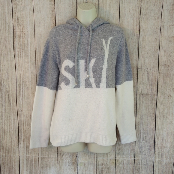 Cupcakes & Cashmere ski hooded sweater grey &  white size medium - Picture 1 of 9